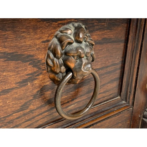 1023 - Edwardian oak coal box with needle point seat. 45/36/38cm