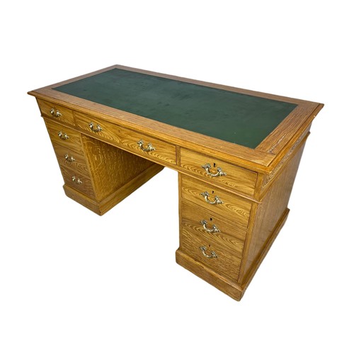 1025 - Edwardian leather top 3 piece pedestal desk with painted scumble finish on pine. 122/60/68cm