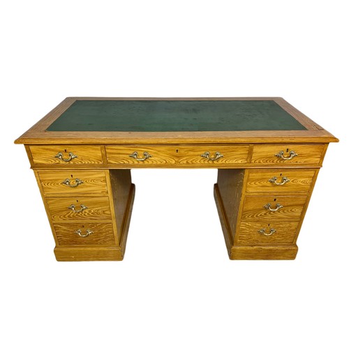 1025 - Edwardian leather top 3 piece pedestal desk with painted scumble finish on pine. 122/60/68cm