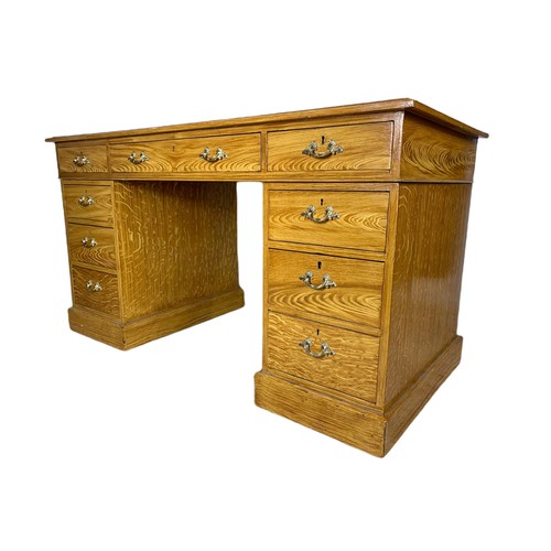 1025 - Edwardian leather top 3 piece pedestal desk with painted scumble finish on pine. 122/60/68cm