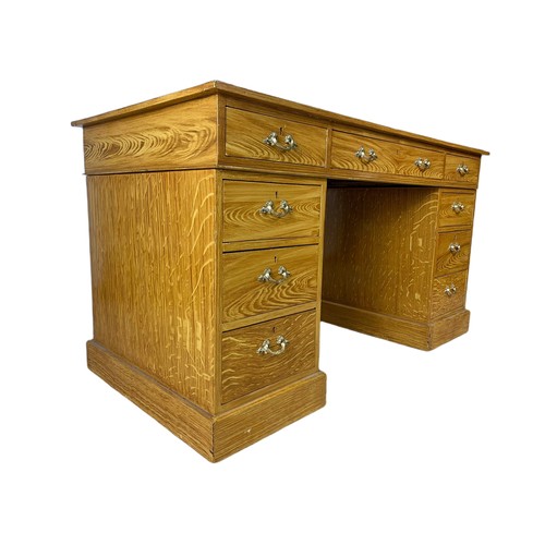 1025 - Edwardian leather top 3 piece pedestal desk with painted scumble finish on pine. 122/60/68cm