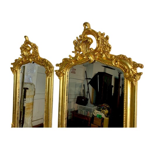 1028 - Pair of tall ornate gilt framed 18th century style mirrors. 53/168cm