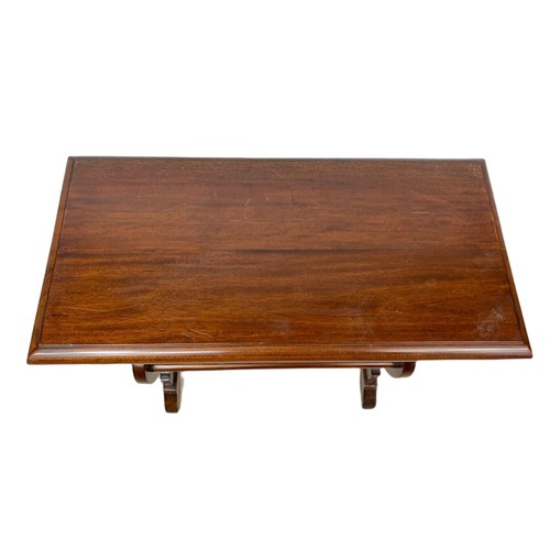 1097 - Long oak coffee table and a mahogany magazine table. Coffee table 108cm