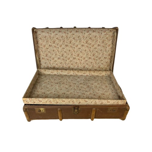 727 - Vintage travelling trunk with contents. Including furs and crystal etc