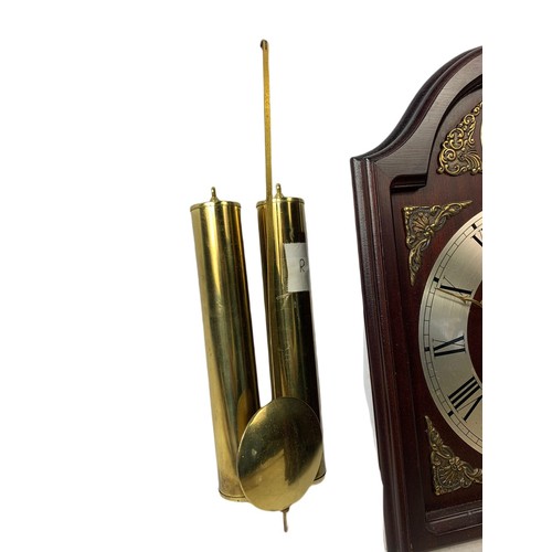 725 - Wehrle mahogany wag on the wall clock with weights and pendulum. 28/35cm