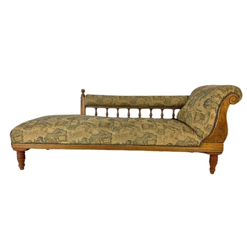 1033 - Edwardian walnut framed chaise lounge. 178cm