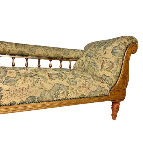 1033 - Edwardian walnut framed chaise lounge. 178cm