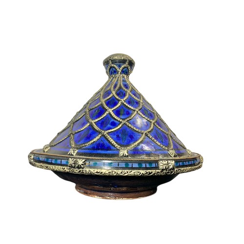 728a - Vintage ceramic silver plated bound Tagine. 28/26cm