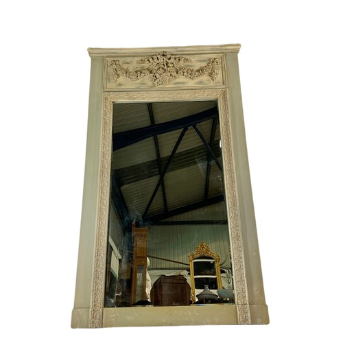 1077 - Large 18th century style French painted mirror, 116/192.5cm