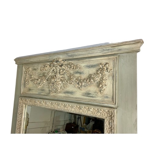 1077 - Large 18th century style French painted mirror, 116/192.5cm