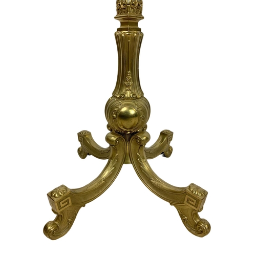 1081 - Tall vintage ornate heavy brass and onyx hat and coat stand. 172.5cm