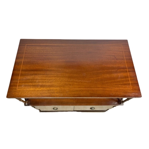 1089 - Mahogany 2 tiered inlaid side cabinet. 72.5/39/78cm