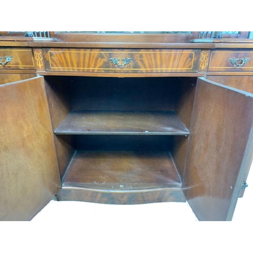 1107 - Large Georgian style inlaid mahogany serpentine sideboard. 149/40/142cm