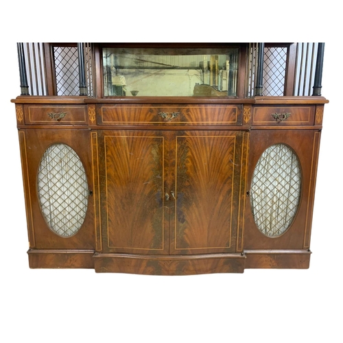 1107 - Large Georgian style inlaid mahogany serpentine sideboard. 149/40/142cm