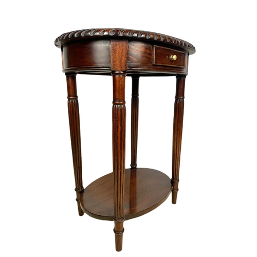 1111 - Carved mahogany side table with drawer. 59/46/76cm