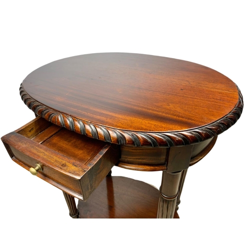 1111 - Carved mahogany side table with drawer. 59/46/76cm