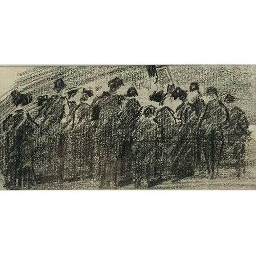 229d - William Conor sketch, 'Gathering Crowd'. framed 30cm x 24cm