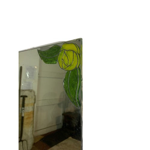 1112 - Large vintage mirror with flower decoration. No frame. 154/92cm