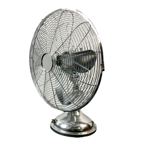 727b - 1930’s style heavy chrome desk fan. 45/54cm