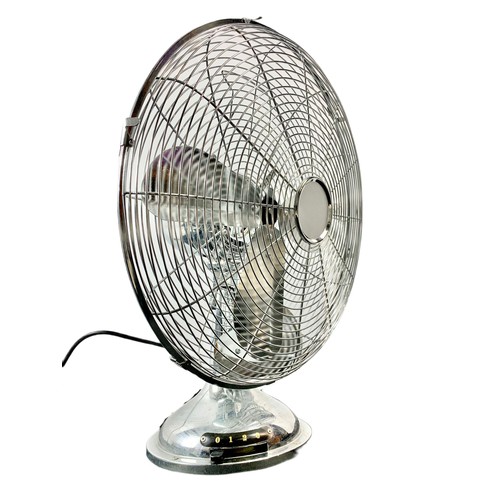 727b - 1930’s style heavy chrome desk fan. 45/54cm