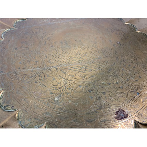 1117 - Large vintage brass Benares table top. 76cm