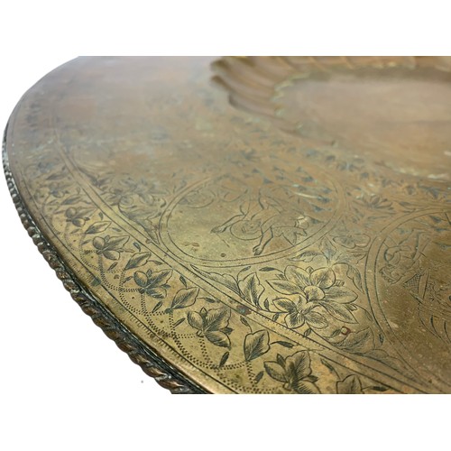 1117 - Large vintage brass Benares table top. 76cm