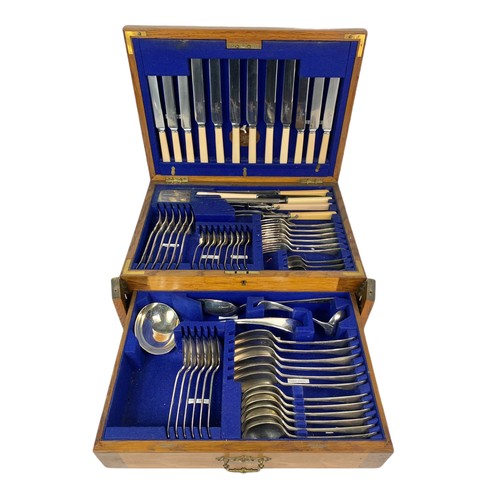 66a - Oak cased cutlery set gifted too Captain Charles P. Watson on the occasion of his marriage 1923. Sil... 