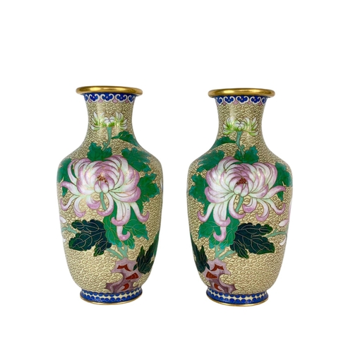 10 - Pair of large vintage cloisonné vases. 26.5cm.