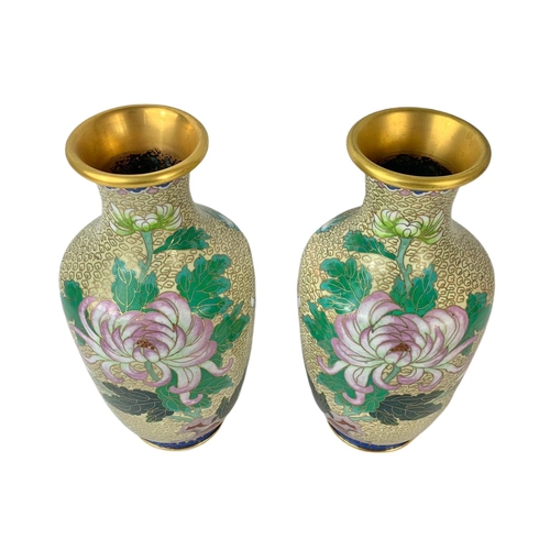 10 - Pair of large vintage cloisonné vases. 26.5cm.