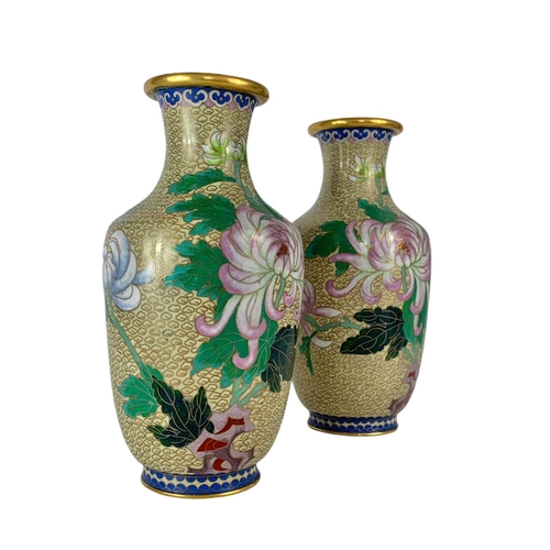 10 - Pair of large vintage cloisonné vases. 26.5cm.