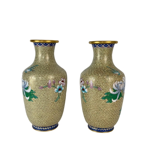 10 - Pair of large vintage cloisonné vases. 26.5cm.