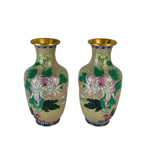 10 - Pair of large vintage cloisonné vases. 26.5cm.