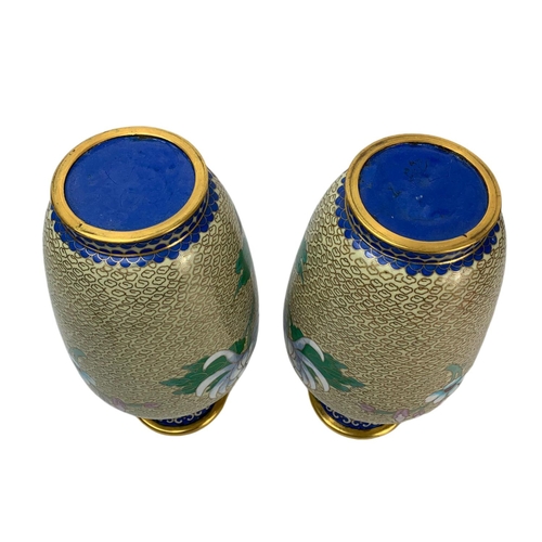 10 - Pair of large vintage cloisonné vases. 26.5cm.