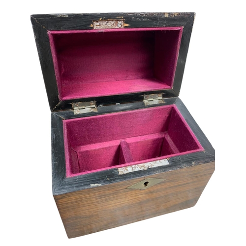 106 - Victorian inlaid rosewood box with 2 scent bottles. 12.5x7.5x13cm