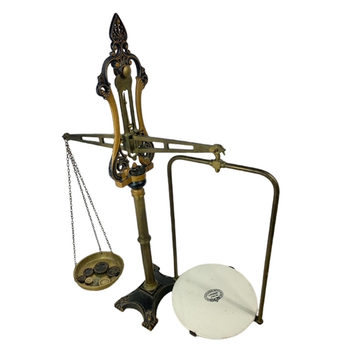 109 - Large Victorian brass and cast iron scales by J. Newman Dublin. Scale Maker & General Shopfitter. 85... 