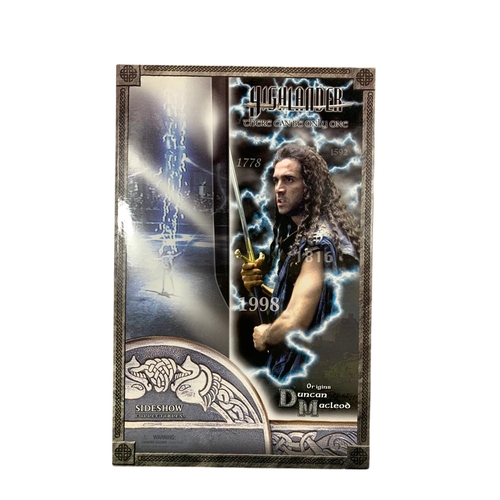 115 - Highlander 12 inch collectible figure “Duncan Macleod Sideshow Collectibles. Box measures 23x36cm