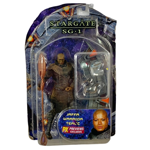 152 - Stargate SG.1 action figures in boxes. “Teal’c, Desert Combat Teal’c, Jaffa Warrior Teal’c Previews ... 