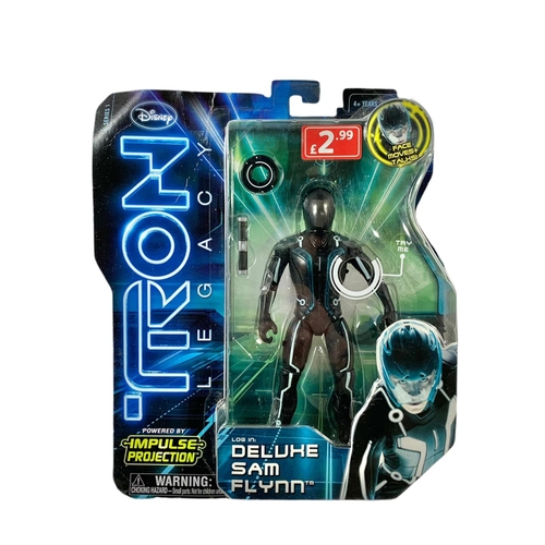 170 - 3 Disney Tron Legacy action figures in boxes. “Deluxe Light Cycle Sam Flynn, Deluxe Light Cycle Clu,... 