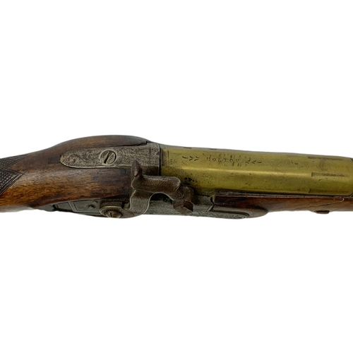 178 - English brass-barrelled blunderbuss by T. Bolton & Co London. 67cm.