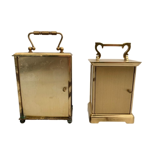 182 - 2 brass carriage clocks by Acctim Germany. Largest 10/6/17cm