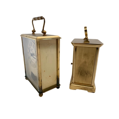 182 - 2 brass carriage clocks by Acctim Germany. Largest 10/6/17cm