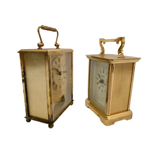 182 - 2 brass carriage clocks by Acctim Germany. Largest 10/6/17cm