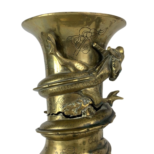 21 - Late 19th century ornate heavy brass Chinese vase. 42.5cm