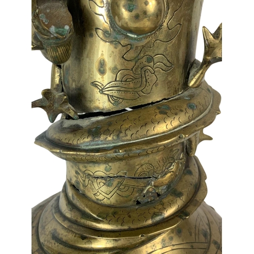 21 - Late 19th century ornate heavy brass Chinese vase. 42.5cm