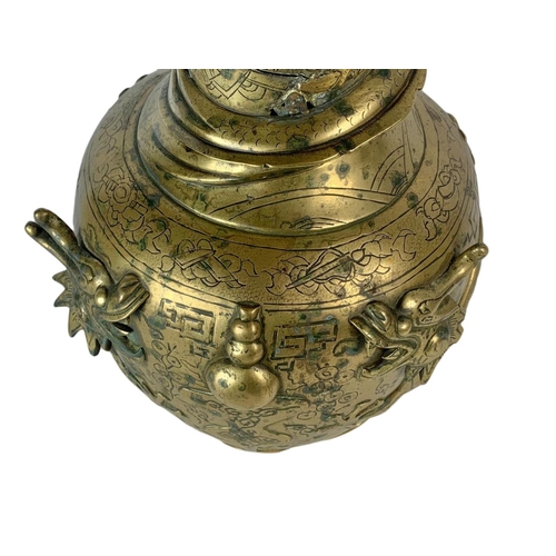 21 - Late 19th century ornate heavy brass Chinese vase. 42.5cm