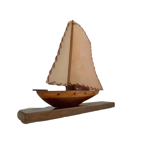 223 - 1930/50’s vintage lamp in shape of a yacht. 43x41cm