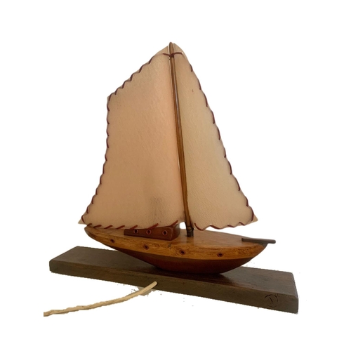 223 - 1930/50’s vintage lamp in shape of a yacht. 43x41cm