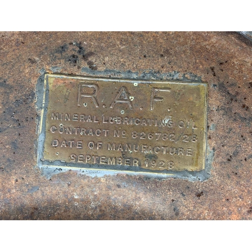 31 - 1928 RAF mineral lubricating oil can. 44.5cm