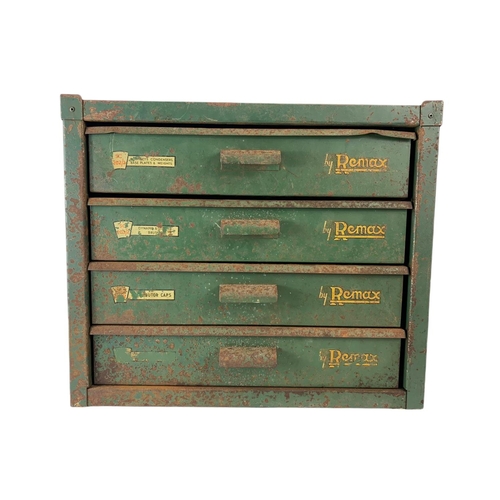 38 - Vintage Remax metal storage drawers with contents. 49/31/41.5cm