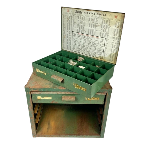 38 - Vintage Remax metal storage drawers with contents. 49/31/41.5cm